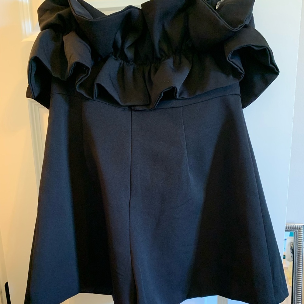 Do+Be black ruffle off the shoulder romper